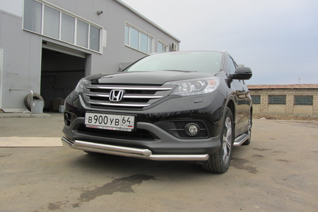 Защита переднего бампера d57+d57 двойная  Honda CR-V (2L) (2012-2017) HCRV13-003