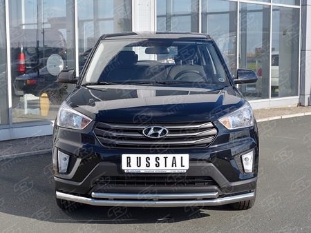 Защита переднего бампера d63 секция-d42 дуга RUSSTAL Hyundai Creta (2016-2021) HCRZ-002418