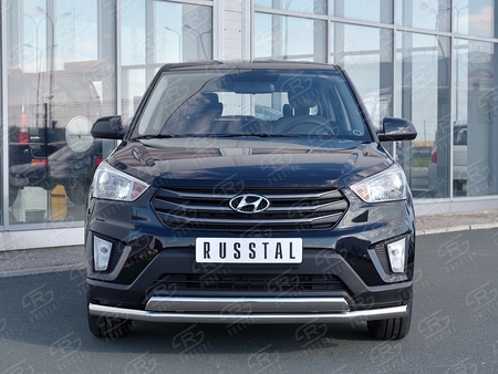 Защита переднего бампера d63 секция-75х42 дуга RUSSTAL Hyundai Creta (2016-2021) HCRZ-002419