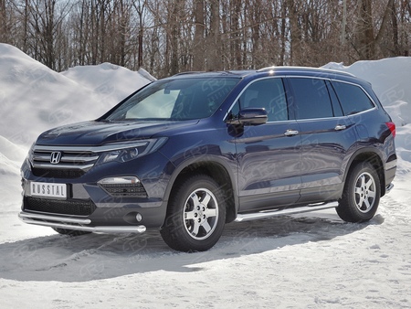 Защита переднего бампера d63 секции-d42 дуга RUSSTAL Honda Pilot (2016-2024) HPZ-002919