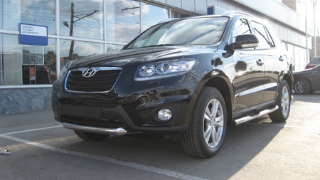 Защита переднего бампера d76 короткая Hyundai Santa Fe (2010-2012) HSFN004