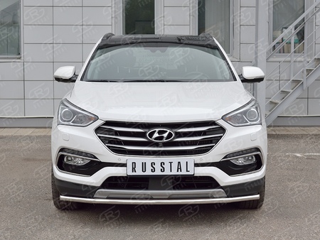 Защита переднего бампера d42 секция RUSSTAL Hyundai Santa Fe Premium (2015-2017) HSFPZ-002440
