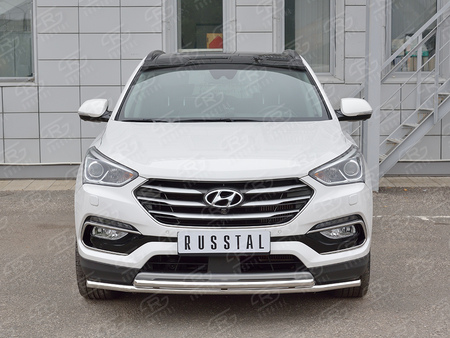 Защита переднего бампера d42 секция-d42 дуга RUSSTAL Hyundai Santa Fe Premium (2015-2017) HSFPZ-002441
