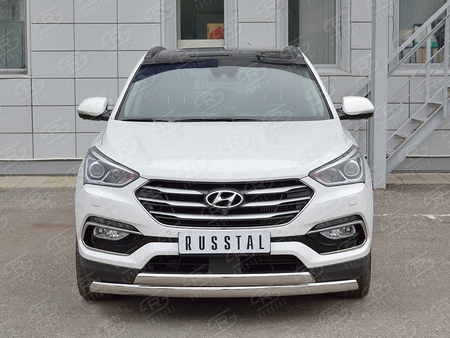 Защита переднего бампера 75х42 дуга-75х42 дуга RUSSTAL Hyundai Santa Fe Premium (2015-2017) HSFPZ-002444