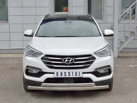 Защита переднего бампера 75х42 дуга-75х42 дуга RUSSTAL Hyundai Santa Fe Premium (2015-2017) HSFPZ-002444