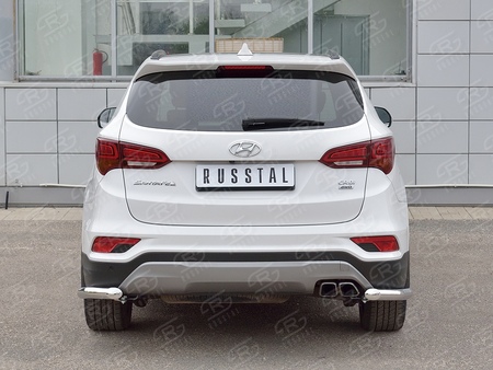 Защита заднего бампера уголки d63 секция RUSSTAL Hyundai Santa Fe Premium (2015-2017) HSFPZ-002453