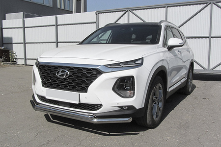 Защита переднего бампера d57+d42 двойная Hyundai Santa Fe (2018-2020) HSFT18-002