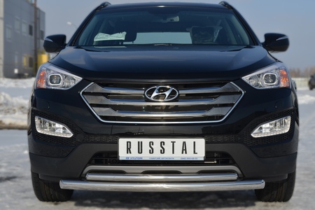 Защита переднего бампера d63х42 дуга RUSSTAL Hyundai Santa Fe (2012-2015) HSFZ-001215