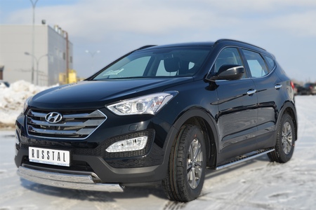 Защита переднего бампера 75х42/75х42 овал RUSSTAL Hyundai Santa Fe (2012-2015) HSFZ-001217