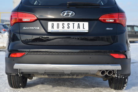 Защита заднего бампера 75х42 овал RUSSTAL Hyundai Santa Fe (2012-2015) HSFZ-001227