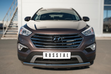 Защита переднего бампера d75х42 дуга RUSSTAL Hyundai Santa Fe Grand (2014-2015) HSFZ-002005