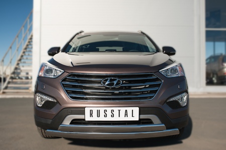 Защита переднего бампера d74х42 дуга d75х42 дуга RUSSTAL Hyundai Santa Fe Grand (2014-2015) HSFZ-002006