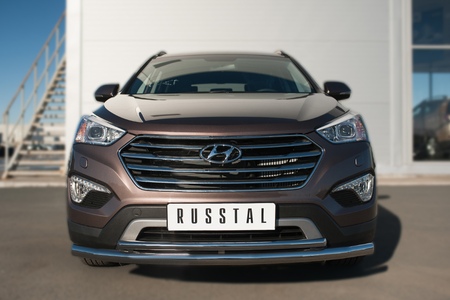 Защита переднего бампера d63 секции d42 дуга RUSSTAL Hyundai Santa Fe Grand (2014-2015) HSFZ-002007