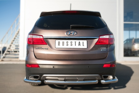 Защита заднего бампера уголки d63 секции RUSSTAL Hyundai Santa Fe Grand (2014-2015) HSFZ-002014