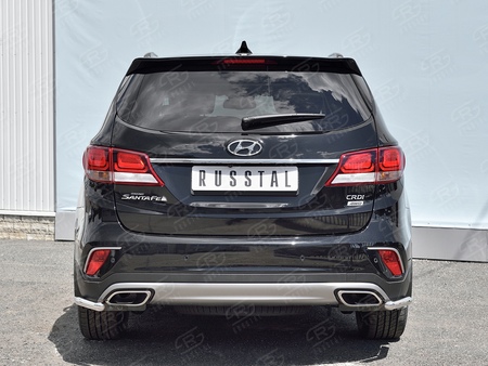 Защита заднего бампера уголки d42 секции RUSSTAL Hyundai Santa Fe Grand (2016-2018) HSFZ-002742
