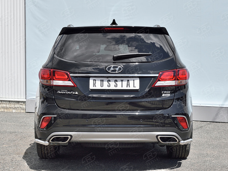 Защита заднего бампера уголки d42 секции RUSSTAL Hyundai Santa Fe Grand (2016-2018) HSFZ-002742