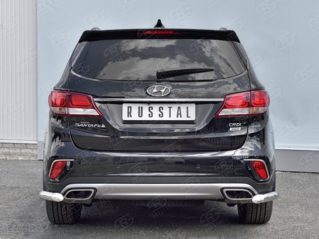 Защита заднего бампера уголки d63 секции RUSSTAL Hyundai Santa Fe Grand (2016-2018) HSFZ-002743