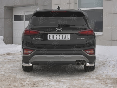 Защита заднего бампера уголки d63 секции RUSSTAL Hyundai Santa Fe (2018-2020) HSFZ-003175