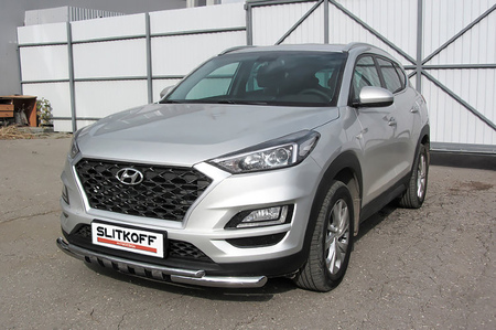 Защита переднего бампера d57+d42 двойная с декоративными элементами Hyundai Tucson (2018-2021) HT18001