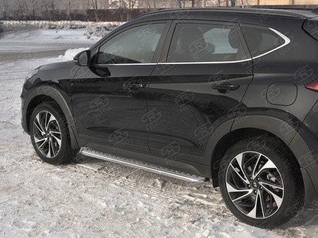 Пороги труба d42 с листом (лист алюминий, профиль сталь) вариант 2 RUSSTAL Hyundai Tucson (2018-2021) HTL-0030992