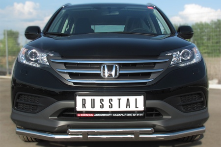 Защита переднего бампера d63 секции d42 прямой (дв. 2.0) RUSSTAL Honda CR-V (2013-2015) HVZ-001337