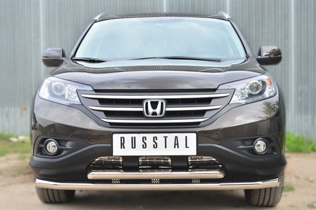 Защита переднего бампера d63 секции d63 дуга декор-паз (дв. 2.4) RUSSTAL Honda CR-V (2013-2015) HVZ-001765