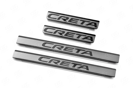 Накладки на пороги шлифованные с надписью RUSSTAL для Hyundai Creta (2016-2025) HYCER16-03