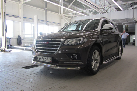 Защита переднего бампера d57+d57 Haval H2 (2014-2020) HavH2002