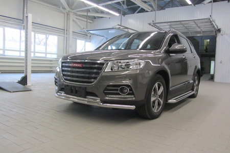 Защита переднего бампера d57+d42 двойная Haval H6 (2014-2020) HavH6002