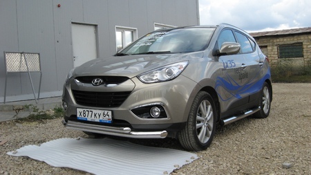 Защита переднего бампера d76+d57 двойная Hyundai ix35 (2010-2015) Hix35-001