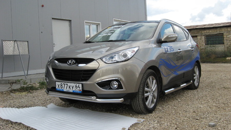 Защита переднего бампера d57+d42 двойная  Hyundai ix35 (2010-2015) Hix35-002