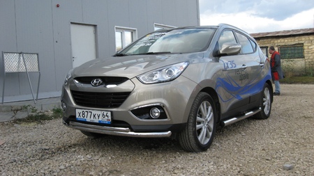 Защита переднего бампера d57+d42 двойная радиусная Hyundai ix35 (2010-2015) Hix35-003