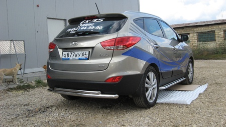 Защита заднего бампера d57+d42 двойная Hyundai ix35 (2010-2015) Hix35-011