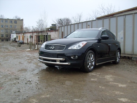 Защита переднего бампера d57+d57 двойная широкая Infiniti EX35 (2008-2014) IN.EX002