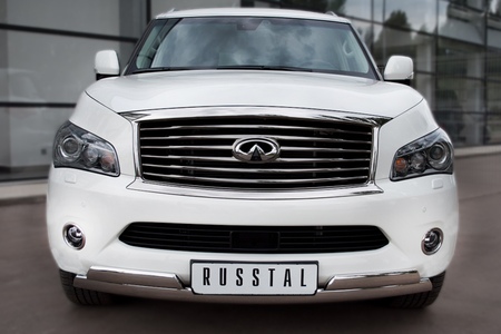 Защита переднего бампера d75х42 (75х42)х2 с подъемом RUSSTAL Infiniti QX56 (2010-2014) INZ-000844