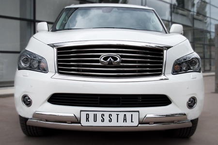 Защита переднего бампера d75х42 (75х42)х2 с подъемом RUSSTAL Infiniti QX56 (2010-2014) INZ-000845