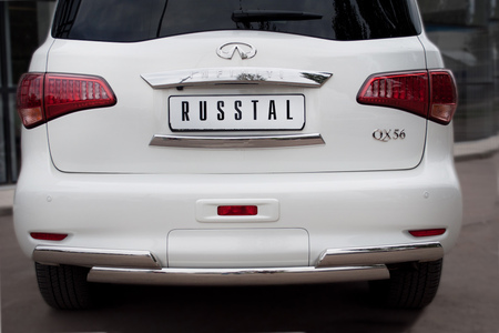 Защита заднего бампера d75х42(75х42)х2 овалы RUSSTAL Infiniti QX56 (2010-2014) INZ-000849