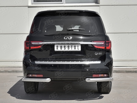 Защита заднего бампера уголки d76 секции под брызговик RUSSTAL Infiniti QX80 (2018-2019) IQX8Z-003018