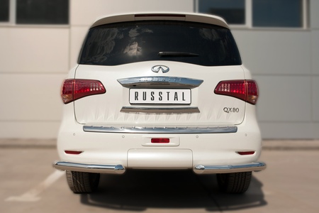 Защита заднего бампера уголки d76 секции RUSSTAL Infiniti QX80 (2014-2017) IQXZ-002103