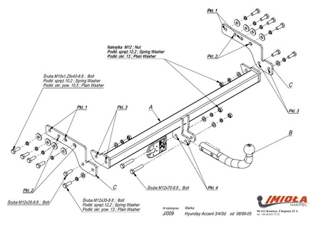 Фаркоп Imiola для Hyundai Accent ТагАЗ (2000-2012) J.009