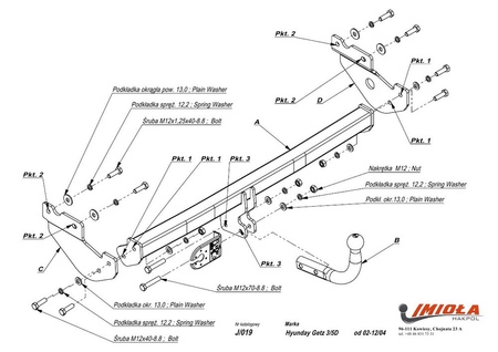 Фаркоп Imiola для Hyundai Getz хетчбек (2002-2004) J.019