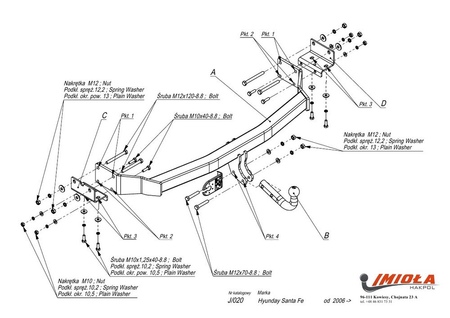 Фаркоп Imiola для Hyundai Santa Fe (2006-2012) J.020