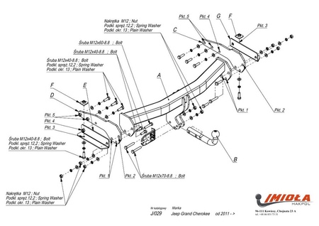 Фаркоп Imiola для Jeep Grand Cherokee кроме SRT8 (2011-2022) J.029