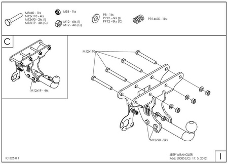 Фаркоп оцинкованный с быстросъемным шаром Galia для Jeep Wrangler (2007-2018) J008C