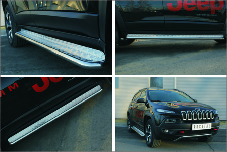 Пороги труба d42 с листом (лист алюминий,профиль нержавеющий) вариант 1 RUSSTAL Jeep Trailhawk (2014-2018) JCL-001999