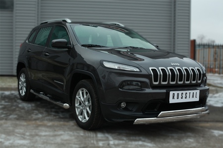 Пороги труба d76 с накладкой вариант 1 RUSSTAL Jeep Cherokee (2014-2018) JCT-0019871