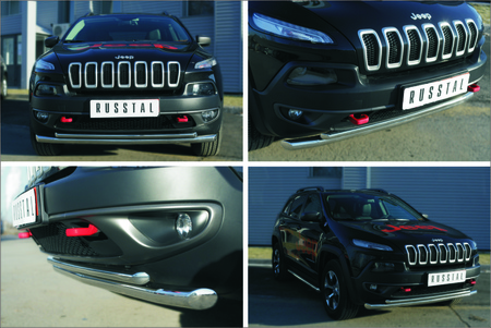 Защита переднего бампера d63 секции d42 дуга RUSSTAL Jeep Trailhawk (2014-2018) JCZ-001996