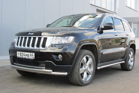 Защита переднего бампера d57+d57 двойная радиусная Jeep Grand Cherokee (2011-2022) JGCH003