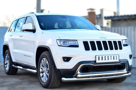 Защита порогов d76 с накладкой вариант 1 RUSSTAL Jeep Grand Cherokee (2013-2022) JGCT-0015301