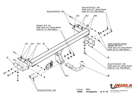 Фаркоп Imiola для Kia Magentis (2001-2006) K.024